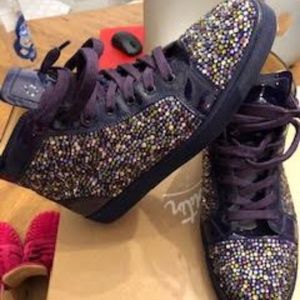 Christian Louboutin Purple Patient Leather Strass Shoes Mens EU 41.5